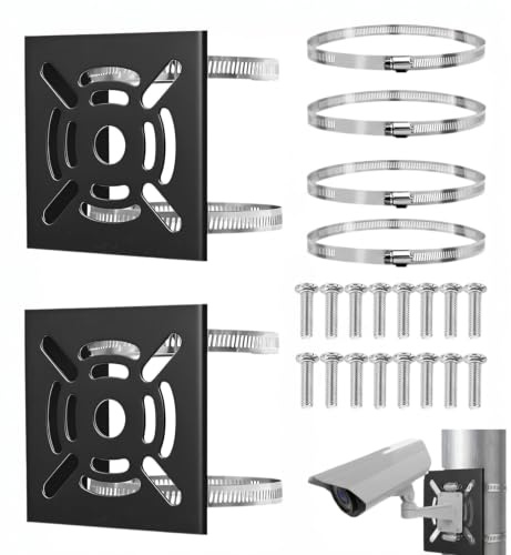 Universal Vertical Pole Mount for Security Camera, Solid Metal Mounting Corner Bracket with 2 Loops, Stainless Steel Mounting Corner Bracket for Security Camera Solar Panels and Outdoor Devices