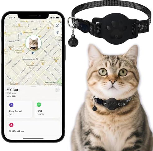 Katzenhalsband mit GPS für kleine Katze und Hund (nur iOS), Mini GPS Tracker Katze Ohne ABO, Keine monatlichen Gebühren, SIM-Karte, Echtzeit-Tracking katzentracker (Halsband Tracker schwarz)