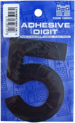 Castle DPX125 Self Adhesive Number 5 Digit 3-inch - Black (Pack of 12)
