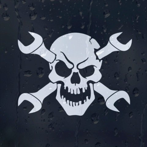 Autoaufkleber mit Totenkopf, Kreuz, Schraubenschlüssel, Außenanbringung