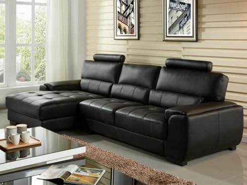 Vente-unique Ecksofa Leder - Ecke Links - Schwarz - Metropolitan II