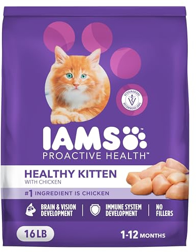 IAMS Proactive Health Kitten Dry Cat Food, Healthy Kitten Food Dry Recipe with Real Chicken in Every Bite, 16 Lb. Bag