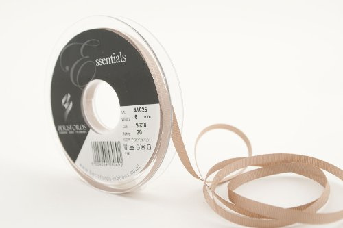 Berisfords 41025 20 m x 6 mm Polyester Grosgrain Ribbon, Bone