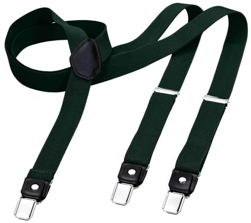 DonDon Hosenträger Herren grün schmal 2,5 cm - Extra starke Clips für Anzug - Hosenträger Herren extra stark - Ideal für Männer oder Damen Rockabilly Suspenders