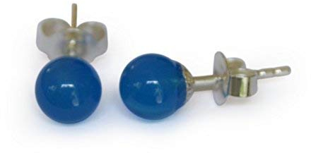 Achat Ohrstecker, natürlich, blau, rund, 4 mm, 925 Silber
