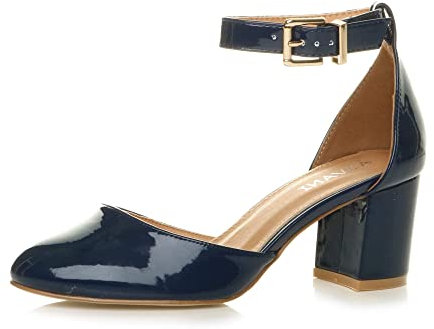 AJVANI Low mid Block Heel Ankle Strap Court Shoes Sandals Size 5 38
