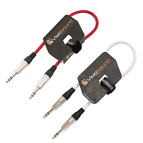 VisioSound 2 x 6.35mm 1/4 Stereo TRS Jack Lead/Balanced Signal Audio Patch Cable / 2 Pack 0.5m Red/White