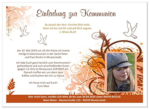 Einladungskarten für Kommunion Kind Mädchen, mit Foto (auch ohne) lustig und originell - Text ändern - 10 Karten in DIN A5 Größe