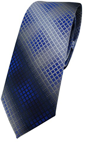 TigerTie schmale Designer Krawatte in dunkelblau royal marine silber grau anthrazit kariert
