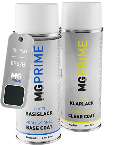 MG PRIME Vernice per auto Spray per Fiat 876/B / 876 Nero Vesuvio Me. +1K | Crossover Black Metallic / Nero Vesuvio Metallic, Kit vernice di base + trasparente, bombolette spray 400ml