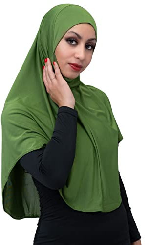 TheHijabStore.com Damen 1 Stück Amira Instant Hijab Ready to Wear Soft Head Wrap - Muslim Kopftuch Pull on Headwear, dunkelgrün, Einheitsgröße