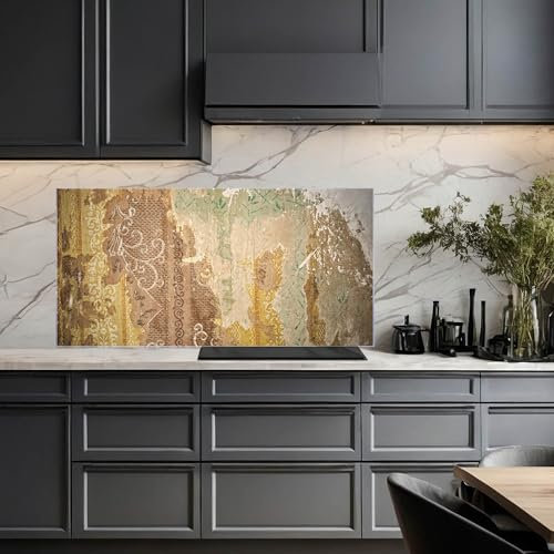 banjado Küchenrückwand Glas ohne Bohren 100x50cm – Glasrückwand Küche mit Motiv Alte Tapeten/Spritzschutz Küchenrückwand Glas/selbstklebende Küchenrückwand Platte - magnetisch & beschreibbar