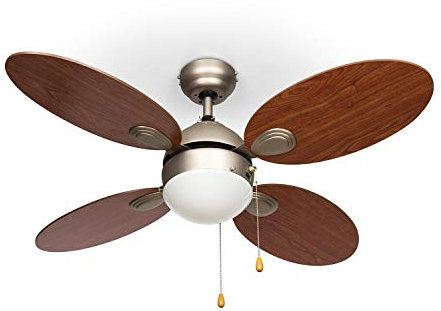 Klarstein Valderama – ventilador de techo, 2 en 1: ventilador de techo con lámpara, 42 (107 cm) de diámetro, 4 aspas, caudal de 7.480 m³/h, 2 sentidos de giro, 3 velocidades, silencioso, marrón claro