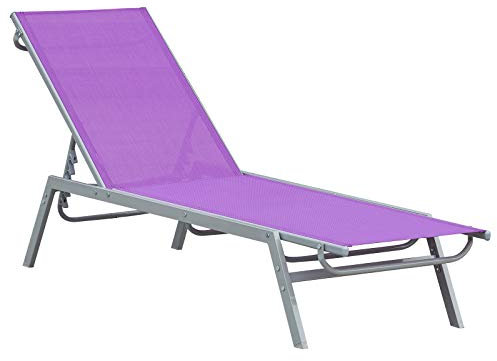 Outsunny Bain de Soleil transat - Chaise Longue - Design Contemporain - Dossier inclinable Multi-Positions - métal époxy textilène Mauve - dim. 170 x 58 x 97 cm