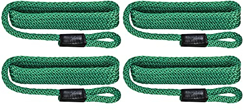 Extreme Max, 3006.3372 BoatTector, Fender-Leine aus fest geflochtenem MFP, Vorteilspack mit 4 Stück, 0,95 cm x 1,5 m, Waldgrün