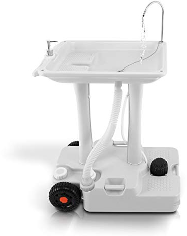 SereneLife SLCASN25 Évier Portable Serviette et Distributeur de Savon-Support roulettes – Lavabo Mobile pour événements en Plein air, rassemblements et Camping Mixte, White, 30L
