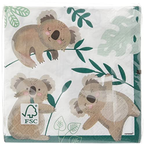Amscan 512717 - Sevietten Koala, 16 Stück, 33 x 33 cm, 2-lagig, Tischdekoration, Mittel