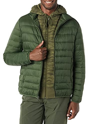 Amazon Essentials Men's Packable Lightweight Water-Resistant Puffer Jacket (Available in Big & Tall), Dark Green, XXL