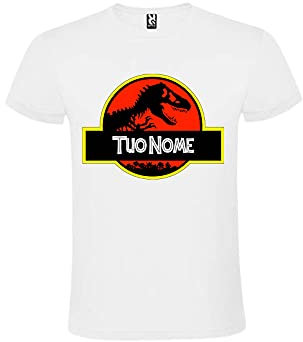 Little Flight Maglietta Dinosauri T rex T-Shirt Unisex Personalizzato Tessuto in cotone, maglia personalizzata stampa a sublimazione con logo e nome (S)