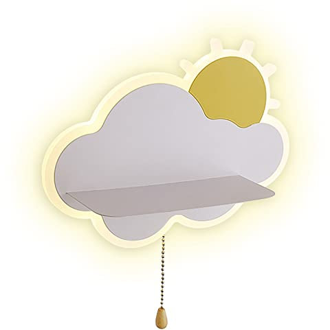 LED Wolke Wandlampen Kinderlampe Wandleuchten mit Zugschnur Schalter Babylampe Grau Schlafzimmer Wandbeleuchtung Nachtlicht 18W Innen Kinderzimmer Massivholz Lampe für Mädchen/Jungen,Warm light