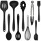 Küchenhelfer Set, Joyfair 9 Stück Schwarz Küchenutensilien Silikon, Hitzebeständiges Kochutensilien Kochgeschirr Set mit Pfannenwender Schneebesen Grillzange, Antihaft Kochbesteck zum Kochen & Backen