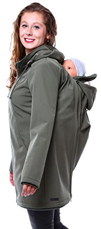 Viva la Mama - Tragejacke für Rückentragen Softshellmantel für Schwangerschaft und Babytragen - MELLORY Plus - oliv - L