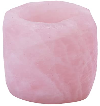 Amogeeli Natural Raw Crystal Tealight Candle Holder for Home Decoration, Desktop Air Plant Succulent Stone Holder, Rose Quartz