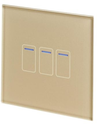 Retrotouch Crystal Touch Switch | LED Light Indicator | 3 Gang 2 Way 300W | Stylish Brass Glass Finish | Screwless Front | 35mm Back Box No-Neutral Required | Luxury Home & Bathroom Light Switches