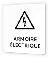 DECOHO - Pictogramme Armoire Électrique PMMA - Panneau signalétique noir - Format 9x9 cm, résistant, fabrication française - Blanc