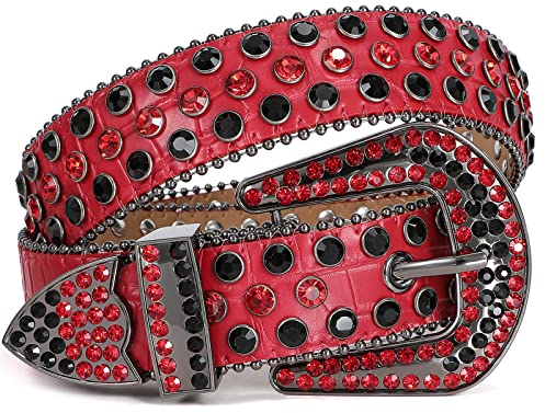 LEACOOLKEY Damen Männer Mode Strass Gürtel, Western Cowgirl Nieten Punk PU Ledergürtel für Jeans