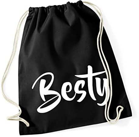 Huuraa Turnbeutel Besty Bestie Rucksack Baumwolle 12 Liter Black mit Motiv für deine beste Freundin Geschenk Idee für Freunde und Familie