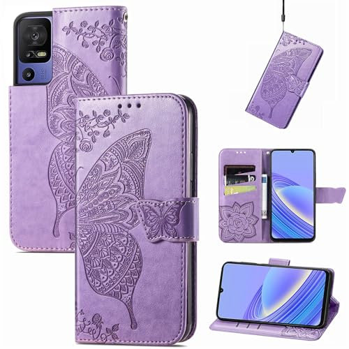 JIUNINE Cover per TCL 40SE, Custodia Libro in Pelle Portafoglio Case Flip Antiurto con Disegni di Farfalla [Porta Carte] [Magnetica] [Interno TPU] per TCL 40 SE, Viola