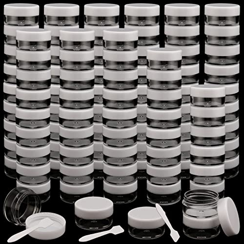 ZOENHOU 100 Pack 5 Gram Empty Cosmetics Container with Lids, Clear Round Smaple Pot Jar Plastic for Beads, Earrings, Creams, Eye Shadow Nails Powder