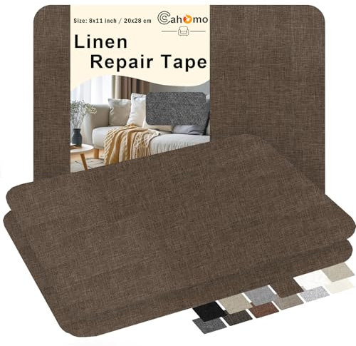 Leinenstoff Patches Selbstklebend, 3 Stück 20x28 cm Leinen Reparatur Patches, Leinen Flicken Selbstklebend, für Sofas, Autositze, Vorhang Kopfteile, Rucksack Dunkel kaffee braun