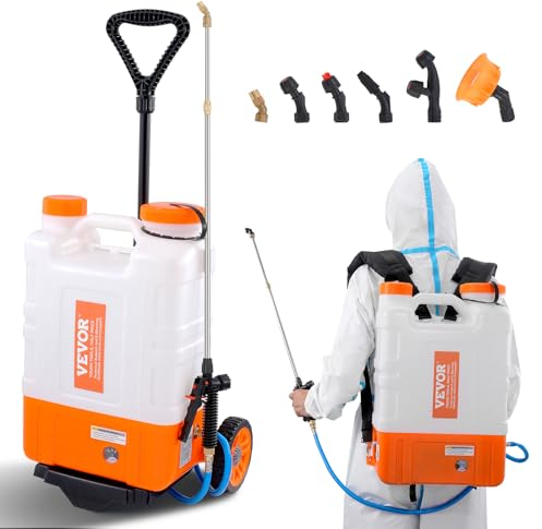 VEVOR Pulverizador de Mochila con Carro, Presión Ajustable 0-94 PSI, Tanque con Ruedas de 15L, con 8 Boquillas, 2 Varillas, Tapa de Boca Ancha para Jardín, Desmalezado, Pulverización, Limpieza
