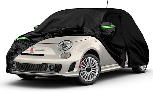 Autoabdeckung Wasserdicht Ersatz für FIAT 500/500C/500E/Abarth 2007-2024 Auto Abdeckplane, Autoplane Outdoor Autogarage Abdeckung mit Reißverschlusstür für Sonne Regen Staub Schnee Vogelkot Schutz