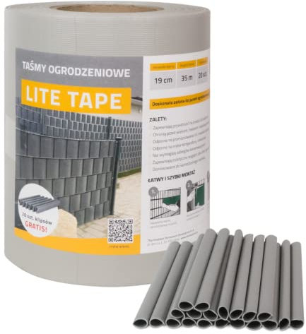 Thermoplast PVC Sichtschutzstreifen für Doppelstabmatten, Zaunfolie, Zaunsichtschutz, 35m x 19cm, 20 Befestigungsclips, Wetterfest und Windschutz, 450g/m² (Grau RAL7040)