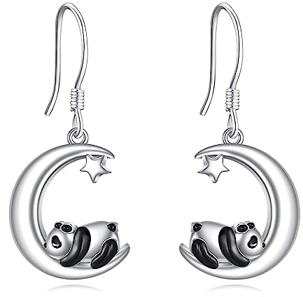 VONALA Tier Ohrringe Damen 925 Sterling Silber Mond Panda Baumeln Tropfen Ohrringe Hypoallergen Schmuck Weihnachten Geburtstag Geschenke für Frauen Teen Mädchen