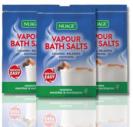 Nuage Vapour Bath Salts 450g Pack of 3 - Total of 1.35kg of Breathe Easy Relaxing Bath Salts Muscle Soak or Cold Relief with Menthol & Eucalyptus Bundled by Great British Home