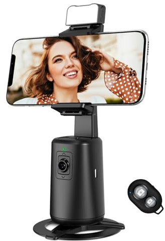 Auto Face Tracking Tripod, No App, 360° Rotation Face Body Phone Camera Mount Gesture Control, Smart Shooting Holder with 3000mAh Rechargeable Battery for Vlog, Streaming, Video, Tiktok- Black