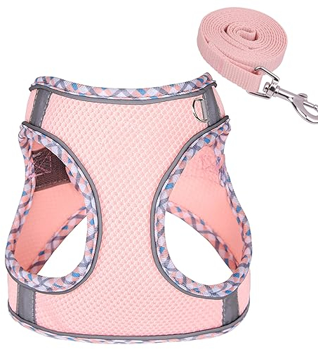 Katzengeschirr Hundegeschirr Kleine Hunde mit Leine, Step-in Katzen Geschirr aus Air Mesh, Reflektierend Atmungsaktiv Brustgeschirr, Welpengeschirr für Kleine Hunde Katzen Geschirr -Air Pink, S