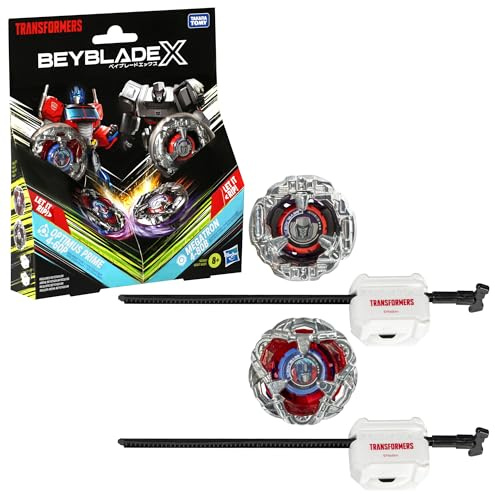Beyblade X Transformers Collab Optimus Prime 4-60P vs. Megatron 4-80B Multipack Set with 2 Tops & 2 launchers; Battling Top Toys for 8 Year Old Boys & Girls (Amazon Exclusive)