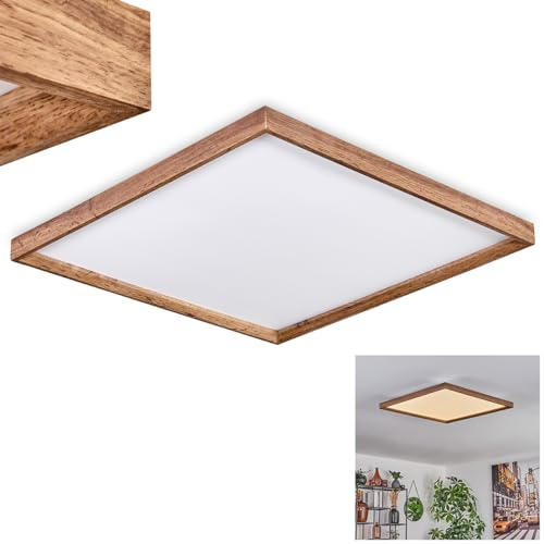 Panneau de plafond LED Longvic, plafonnier moderne en métal/MDF/plastique noir/imitation bois/blanc, 60 cm x 60 cm, 36 watts, 4300 lumens, 3000 kelvins