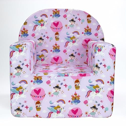 Babysanity Poltroncina Bimbi Rivestimento 100% Cotone Sfoderabile Imbottitura Alta Intensità Migliorata Poltrona per Bambini Comoda Leggera Ideale per Cameretta - Made in Italy - (Kid’s Sofa Unicorno)