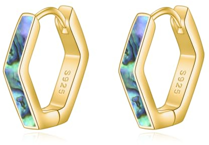 Gold Abalone Muschel Ohrringe 925 Sterling Silber Geometrische Sechseck Creolen Ohrringe Schmuck Geschenk für Damen Mädchen