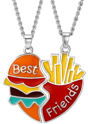 Ryaupy 2Pcs Ketten BFF Halskette Freundschaftskette - Burger und Pommes - Spleißanhänger Beste Freunde für Mädchen Geburtstag Geschenke Anhänger Kette Geschenke