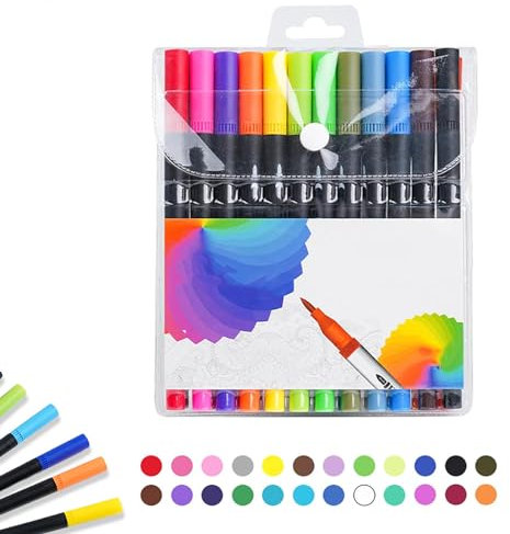 Yoezuo 24 Farben Marker Stifte, Doppelseitige Farbspitz Filzstifte Pinselstifte Marker Fineliner bunt Multimarker für Skizzieren Kalligraphieren Zeichnen