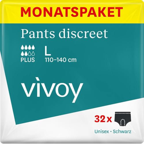 Vivoy Pants Discreet Plus L schwarz - 32 Pants im Monatspaket (4 x 8 Stück) - bei starker Blasenschwäche und Inkontinenz