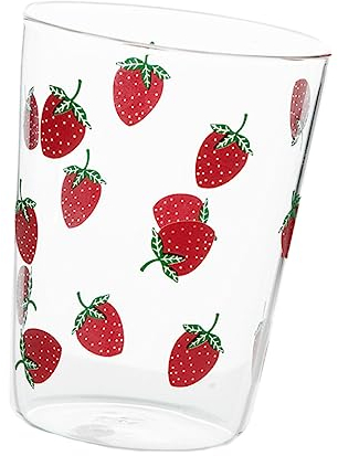 PRETYZOOM Tasse Verre Transparent à Motif Fraise Verre Résistant Haute Température Pour Lait Et Thé Stockage Boissons Chaudes Maison Bureau