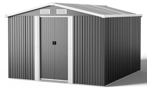 XEMQENER Metal Garden Shed with Base, 6x8 FT Lockable Shed for Tools, Equipment, Bike - 257x205x178cm, Black